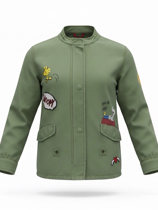 Peanuts Other - Zara Girls Peanuts Snoopy & Woodstock Green Military Jacket Youth 9/10